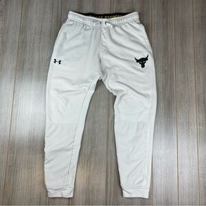 Under Armour Project Rock Terry Joggers Mens L Sweatpants  Ivory Beige *flaw